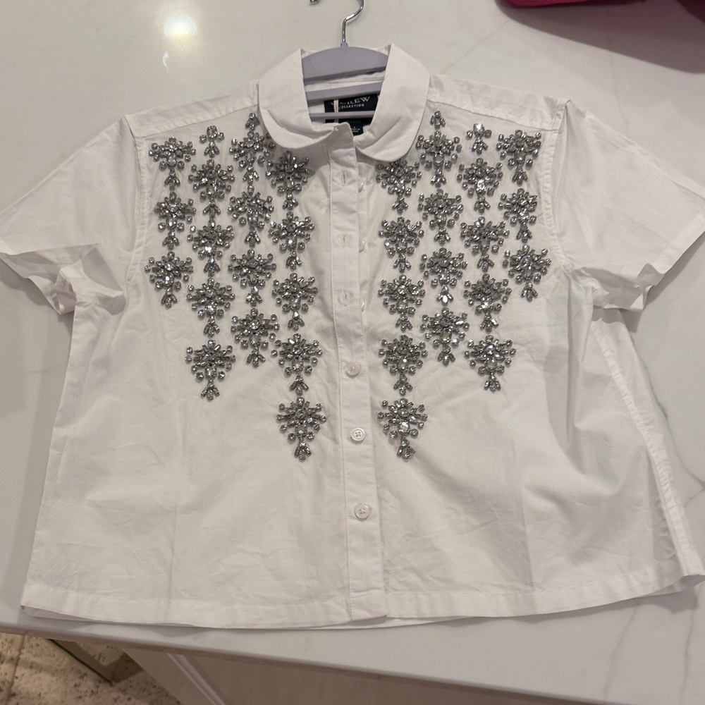 J. Crew White Button Down Shirt with Silver Embellishments